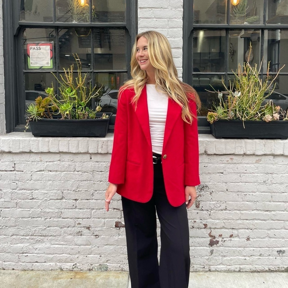 Sag harbor Red vintage wool blazer sz medium womens / ptp 20 in, length 29 in - Picture 3 of 6